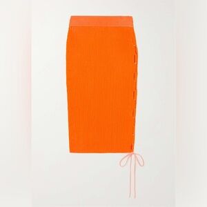 Off-White Vanise Lace-Up Ribbed Midi Skirt Coral Red